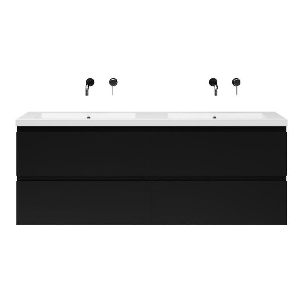 Bellanti Gisella/Esta-Q badmeubel 160x46 4 softclose laden mat zwart greeploos quartz dubbele wastafel mat wit zonder kraangaten