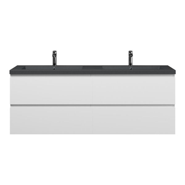 Bellanti Gisella/Esta badmeubel 160x46 4 softclose laden mat wit greeploos polystone dubbele wastafel mat grijs met 2 kraangaten
