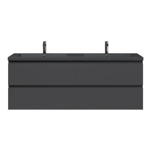 Bellanti Gisella/Esta badmeubel 160x46 4 softclose laden mat antraciet greeploos polystone dubbele wastafel mat grijs met 2 kraangaten