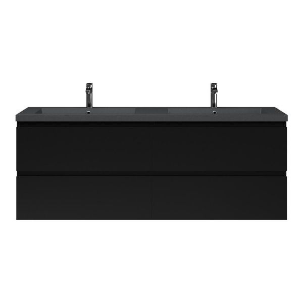 Bellanti Gisella/Esta badmeubel 160x46 4 softclose laden mat zwart greeploos polystone dubbele wastafel mat grijs met 2 kraangaten