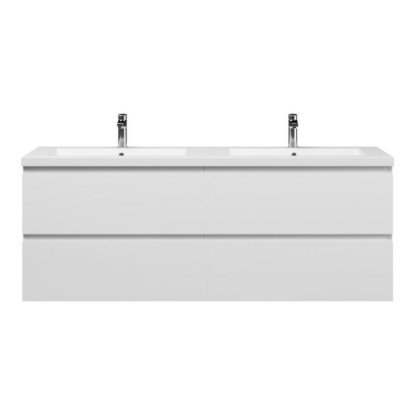 Bellanti Gisella/Esta badmeubel 160x46 4 softclose laden hoogglans wit greeploos polystone dubbele wastafel mat grijs met 2 kraangaten