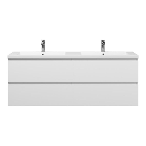 Bellanti Gisella/Esta badmeubel 160x46 4 softclose laden mat wit greeploos polystone dubbele wastafel mat grijs met 2 kraangaten
