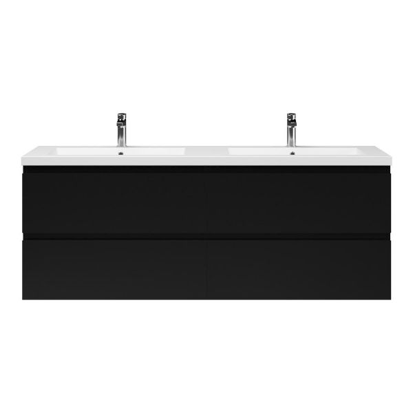 Bellanti Gisella/Esta badmeubel 160x46 4 softclose laden mat zwart greeploos polystone dubbele wastafel mat grijs met 2 kraangaten