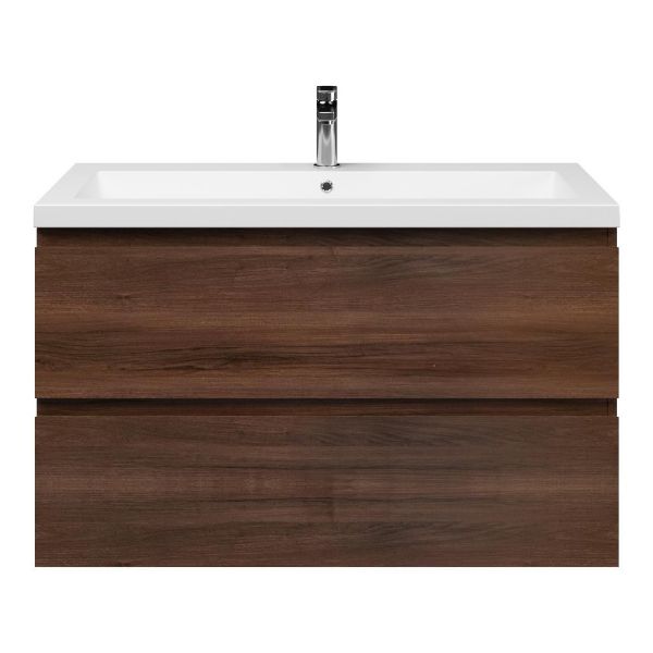 Bellanti Gisella/Esta-Q badmeubel 100x46 2 softclose laden walnoot greeploos quartz wastafel mat wit zonder kraangat