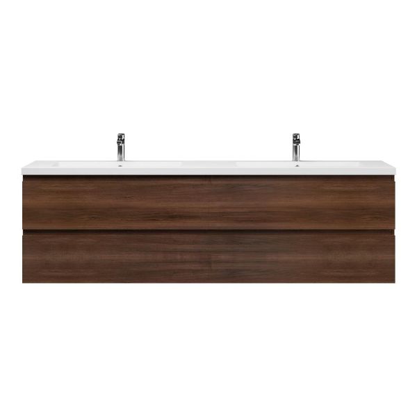 Bellanti Gisella/Esta badmeubel 200x46 4 softclose laden walnoot greeploos polystone dubbele wastafel wit met 2 kraangaten