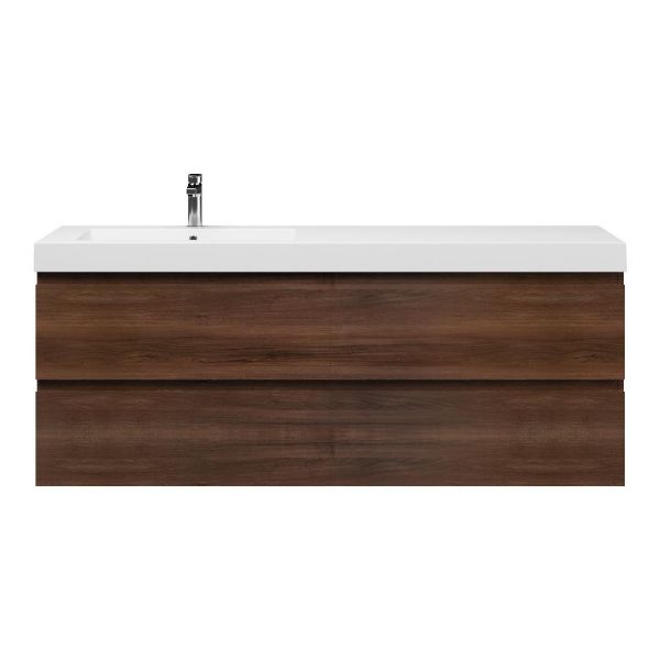 Bellanti Gisella/Esta badmeubel 160x46 4 softclose laden walnoot greeploos polystone enkele wastafel links wit met 1 kraangat