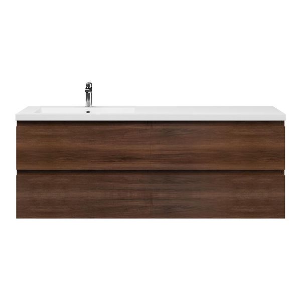 Bellanti Gisella/Esta badmeubel 160x46 4 softclose laden walnoot greeploos polystone enkele wastafel links wit met 1 kraangat