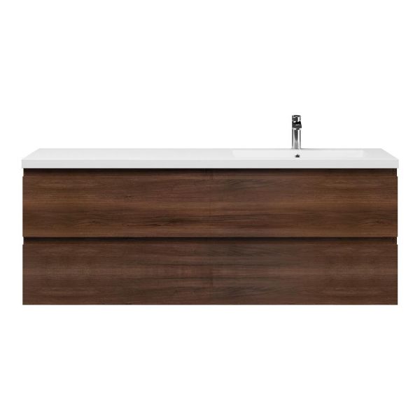 Bellanti Gisella/Esta badmeubel 160x46 4 softclose laden walnoot greeploos polystone enkele wastafel rechts wit met 1 kraangat