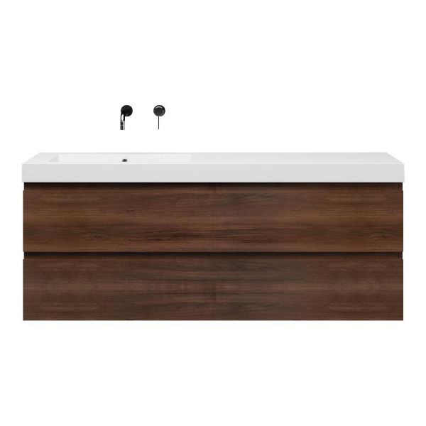 Bellanti Gisella/Esta badmeubel 160x46 4 softclose laden walnoot greeploos polystone enkele wastafel links zonder kraangat