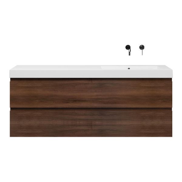 Bellanti Gisella/Esta badmeubel 160x46 4 softclose laden walnoot greeploos polystone enkele wastafel rechts zonder kraangat