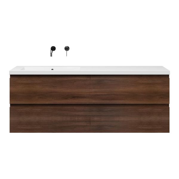 Bellanti Gisella/Esta badmeubel 160x46 4 softclose laden walnoot greeploos polystone enkele wastafel links zonder kraangat