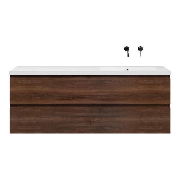 Bellanti Gisella/Esta badmeubel 160x46 4 softclose laden walnoot greeploos polystone enkele wastafel rechts zonder kraangat