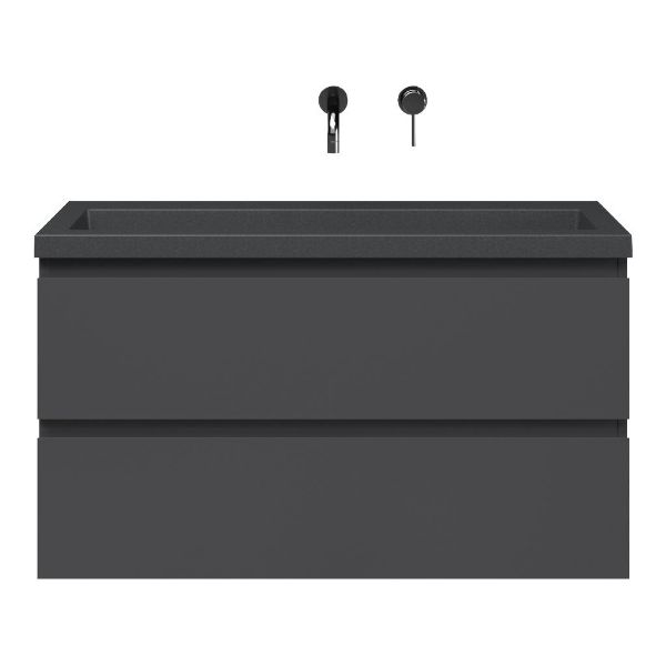 Bellanti Secca/Esta-Q ondiep badmeubel 100x36 2 softclose laden antraciet mat greeploos met quartz wastafel mat grijs zonder kraangat zonder overloop