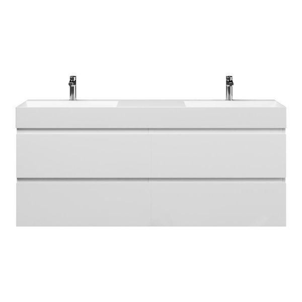Bellanti Gisella/Azzurra badmeubel 160x46 4 softclose laden hoogglans wit greeploos keramiek dubbele wastafel mat wit met 2 kraangaten