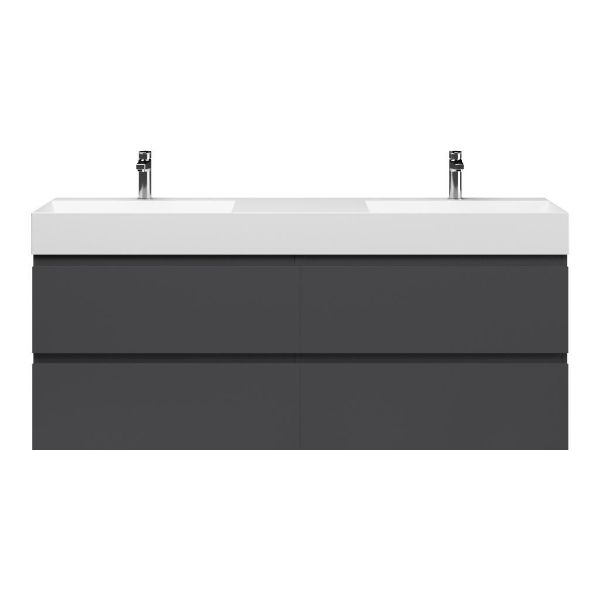 Bellanti Gisella/Azzurra badmeubel 160x46 4 softclose laden mat antraciet greeploos keramiek dubbele wastafel mat wit met 2 kraangaten