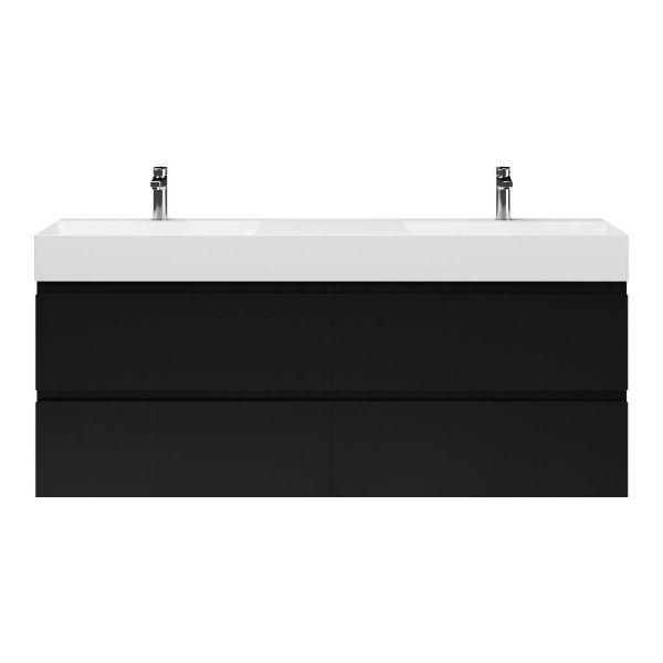 Bellanti Gisella/Azzurra badmeubel 160x46 4 softclose laden mat zwart greeploos keramiek dubbele wastafel wit met 2 kraangaten