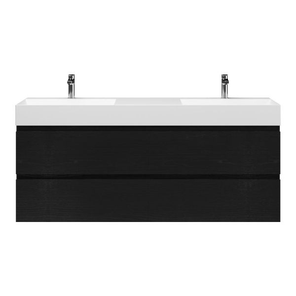 Bellanti Gisella/Azzurra badmeubel 160x46 4 softclose laden mat zwart eiken greeploos keramiek dubbele wastafel mat wit met 2 kraangaten