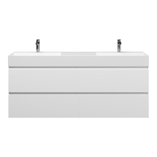 Bellanti Gisella/Azzurra badmeubel 160x46 4 softclose laden mat wit greeploos keramiek dubbele wastafel mat wit met 2 kraangaten