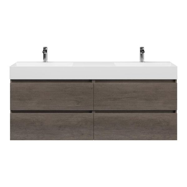 Bellanti Elena/Azzurra badmeubel 160x46 4 softclose laden olm donker grijs greeploos keramiek dubbele wastafel wit 2 kraangaten