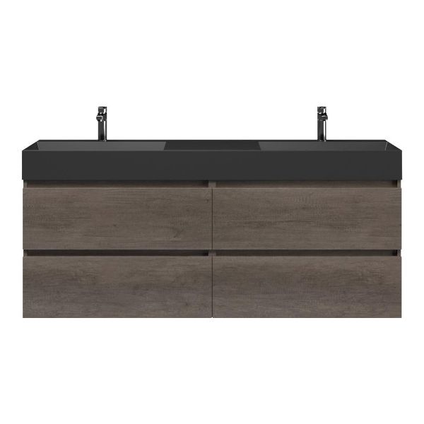 Bellanti Elena/Azzurra badmeubel 160x46 4 softclose laden olm donker grijs greeploos keramiek dubbele wastafel mat zwart 2 kraangaten