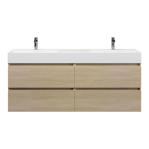 Bellanti Elena/Azzurra badmeubel 160x46 4 softclose laden eiken licht greeploos keramiek dubbele wastafel wit 2 kraangaten