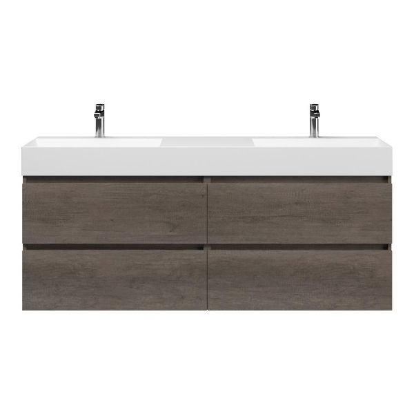 Bellanti Elena/Azzurra badmeubel 160x46 4 softclose laden olm donker grijs greeploos keramiek dubbele wastafel mat wit 2 kraangaten