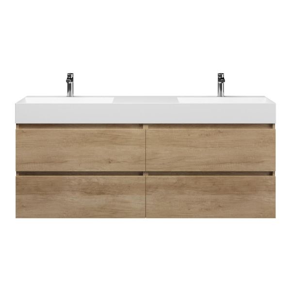 Bellanti Elena/Azzurra badmeubel 160x46 4 softclose laden olm greeploos keramiek dubbele wastafel mat wit 2 kraangaten