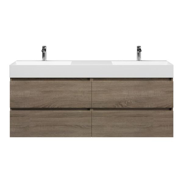 Bellanti Elena/Azzurra badmeubel 160x46 4 softclose laden eiken donker greeploos keramiek dubbele wastafel mat wit 2 kraangaten