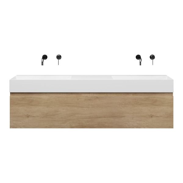 Bellanti Solo/azzurra badmeubel 160x46 2 softclose laden olm greeploos keramiek dubbele wastafel wit zonder kraangaten