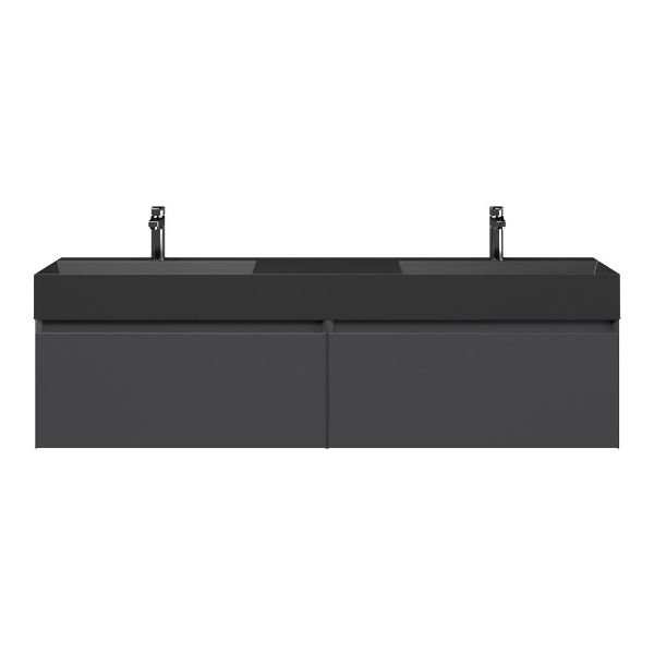 Bellanti Solo/Azzurra badmeubel 160x46 2 softclose laden mat antraciet greeploos keramiek dubbele wastafel mat zwart met 2 kraangaten