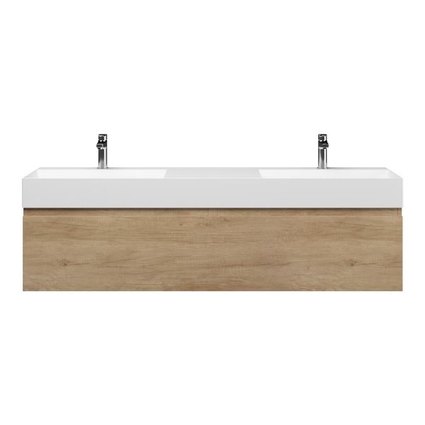 Bellanti Solo/Azzurra badmeubel 160x46 2 softclose laden olm greeploos keramiek dubbele wastafel mat wit 2 kraangaten