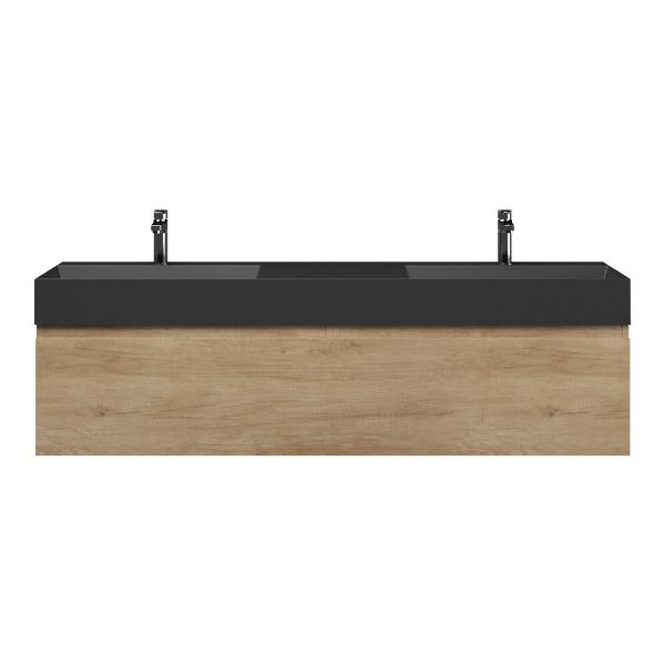 Bellanti Solo/Azzurra badmeubel 160x46 2 softclose laden olm greeploos keramiek dubbele wastafel mat zwart 2 kraangaten