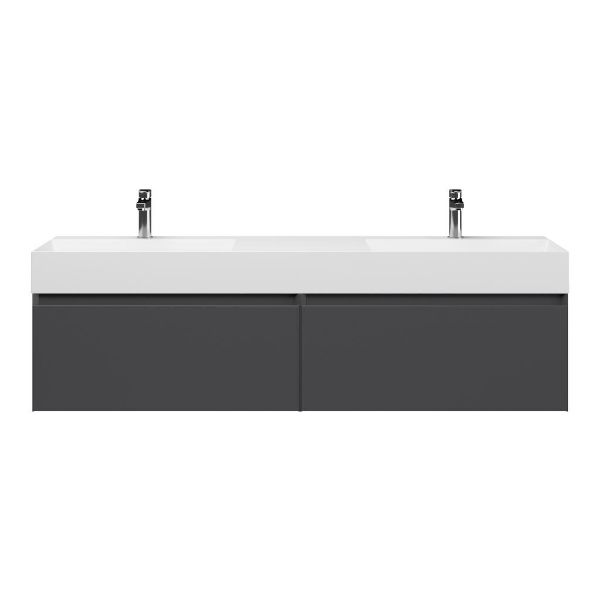 Bellanti Solo/Azzurra badmeubel 160x46 2 softclose laden mat antraciet greeploos keramiek dubbele wastafel wit met 2 kraangaten