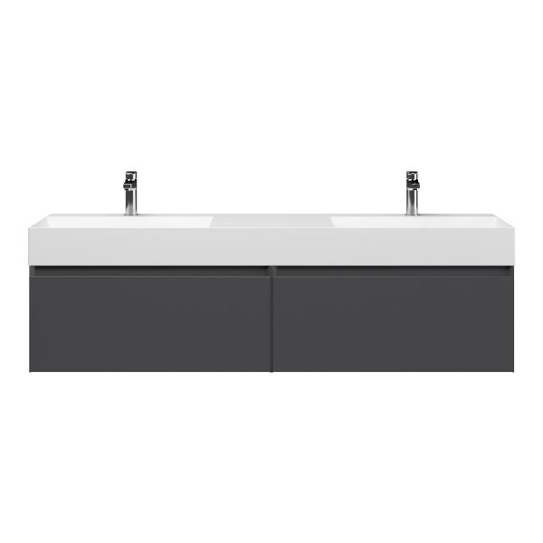 Bellanti Solo/Azzurra badmeubel 160x46 2 softclose laden mat antraciet greeploos keramiek dubbele wastafel mat wit met 2 kraangaten