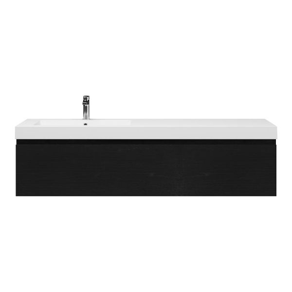 Bellanti Solo/Esta badmeubel 160x46 2 softclose laden mat zwart eiken greeploos polystone enkele wastafel links wit met 1 kraangat