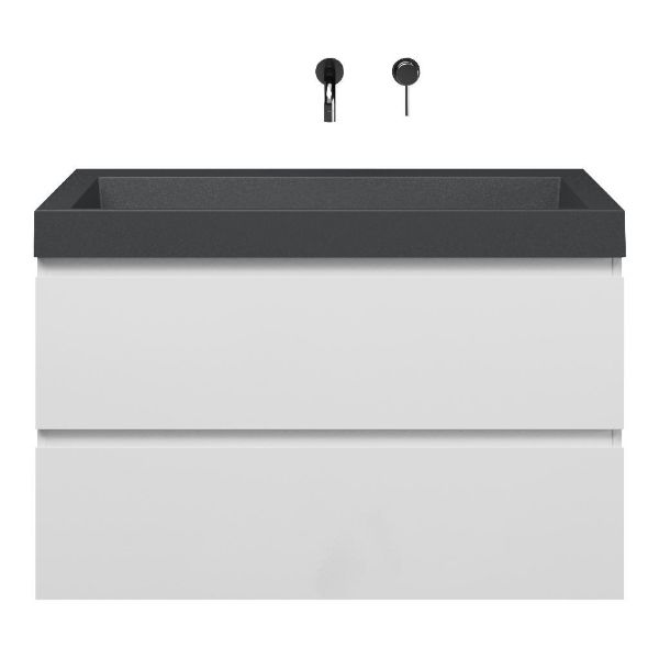 Bellanti Gisella/Renzo badmeubel 100x46 2 softclose laden wit hoogglans greeploos polystone wastafel mat grijs zonder kraangaten