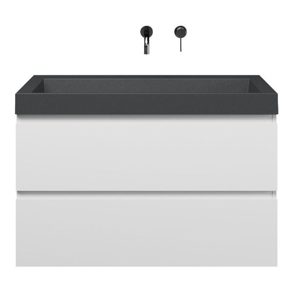 Bellanti Gisella/Renzo badmeubel 100x46 2 softclose laden wit mat greeploos polystone wastafel mat grijs zonder kraangaten