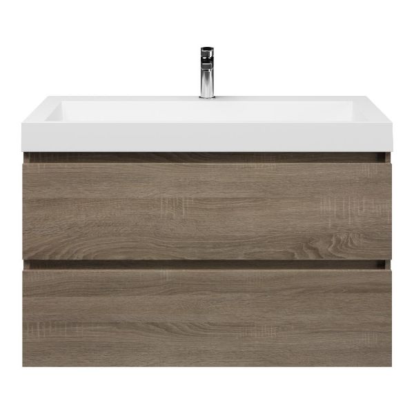 Bellanti Elena/Renzo badmeubel 100x46 2 softclose laden eiken donker greeploos polystone wastafel wit met 1 kraangat