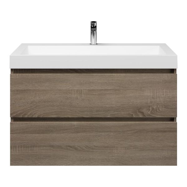 Bellanti Elena/Renzo-q badmeubel 100x46 2 softclose laden eiken donker greeploos quartz wastafel mat wit met 1 kraangat