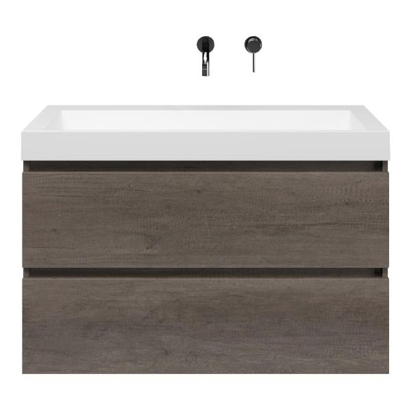 Bellanti Elena/Renzo badmeubel 100x46 2 softclose laden olm donker grijs greeploos polystone wastafel mat wit zonder kraangaten