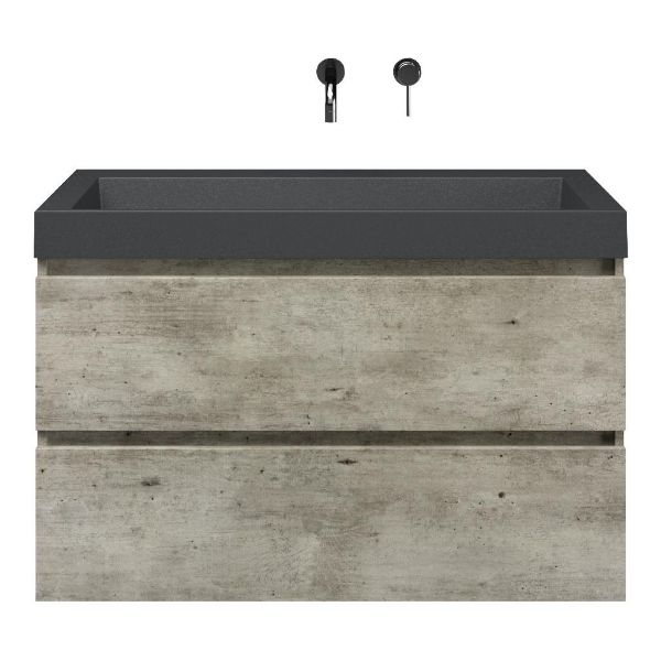 Bellanti Elena/Renzo badmeubel 100x46 2 softclose laden steigerhout licht grijs greeploos polystone wastafel mat grijs zonder kraangaten