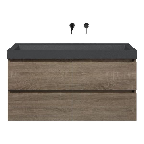 Bellanti Elena/Renzo-q badmeubel 120x46 4 softclose laden eiken donker greeploos quartz wastafel mat grijs zonder kraangaten