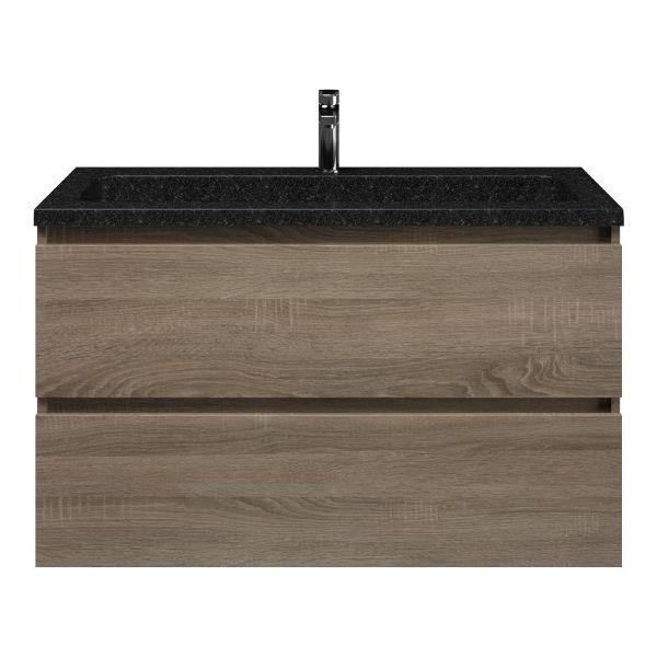 Bellanti Elena/Square badmeubel 100x46 2 softclose laden eiken donker greeploos natuursteen wastafel shanxi black met 1 kraangat