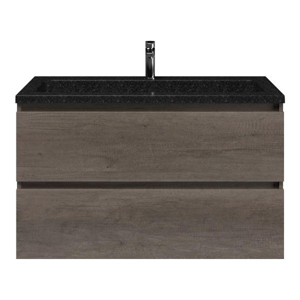 Bellanti Elena/Square badmeubel 100x46 2 softclose laden olm donker grijs greeploos natuursteen wastafel shanxi black met 1 kraangat