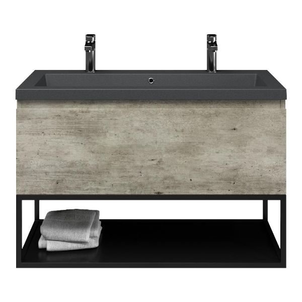 Solo badmeubel 100 cm steigerhout look grijs