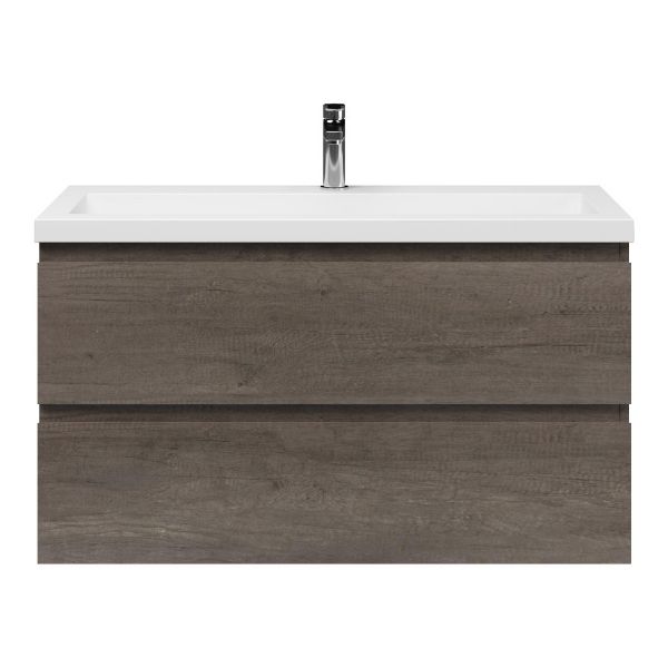 Bellanti Secca/Esta ondiep badmeubel 100x36 2 softclose laden olm donker grijs greeploos polystone wastafel wit met 1 kraangat