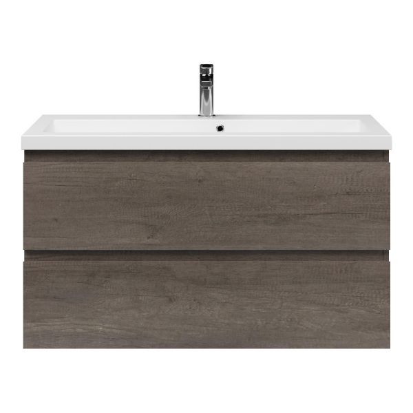 Bellanti Secca/Esta ondiep badmeubel 100x36 2 softclose laden olm donker grijs greeploos met polystone wastafel mat wit met 1 kraangat met overloop