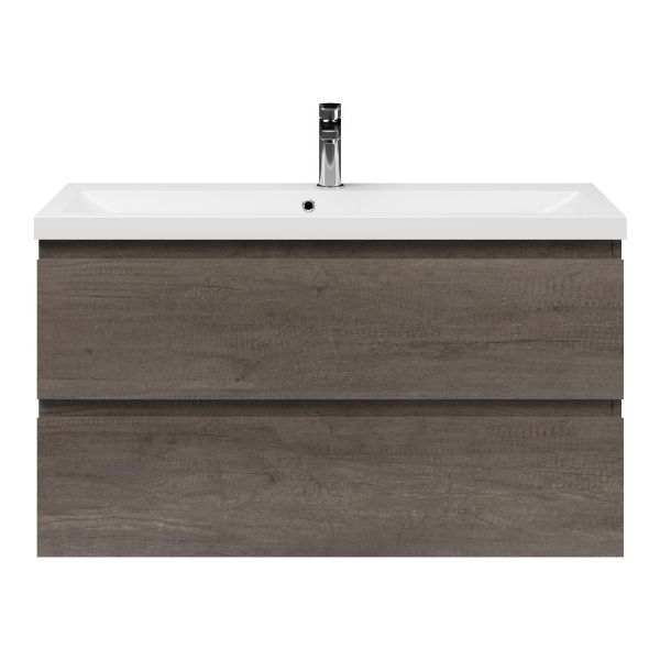 Bellanti Secca/Lidia ondiep badmeubel 100x36 2 softclose laden olm donker grijs greeploos polystone wastafel wit met 1 kraangat