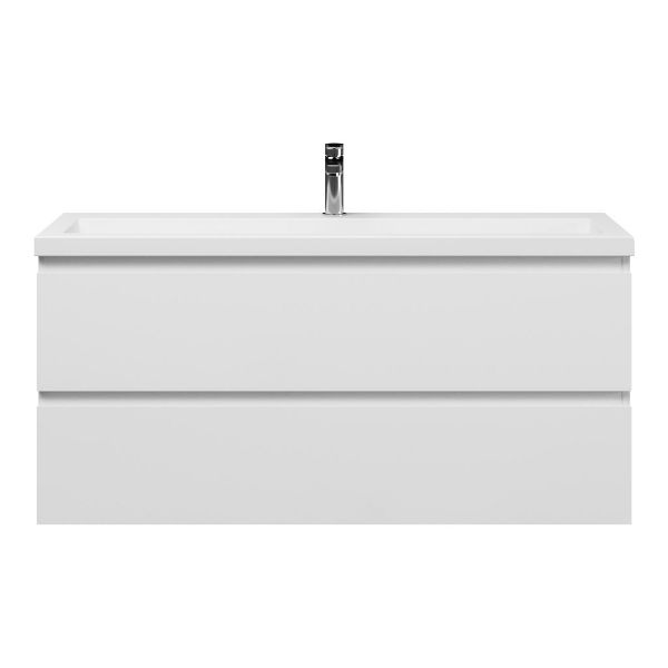 Bellanti Secca/Esta ondiep badmeubel 120x36 2 softclose laden wit hoogglans greeploos polystone wastafel wit met 2 kraangaten