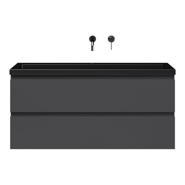 Bellanti Secca/Esta ondiep badmeubel 120x36 2 softclose laden mat antraciet greeploos polystone wastafel mat zwart zonder kraangaten
